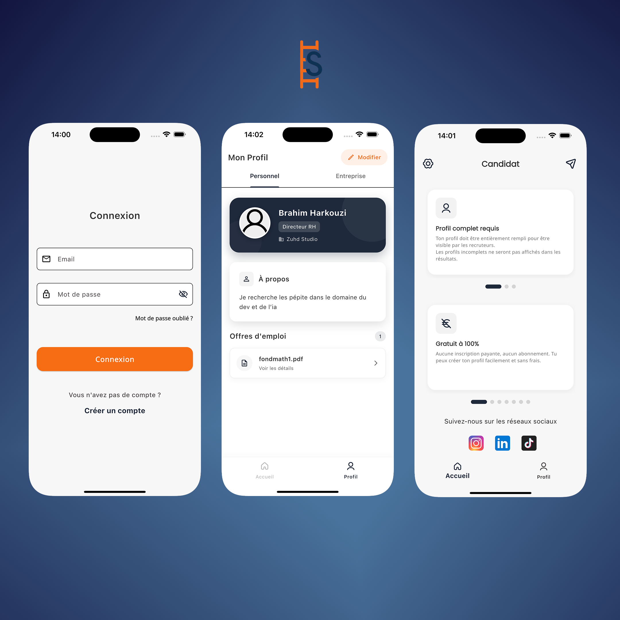 Safla, plateforme mobile de recrutement inversé iOS Android développée par Zuhd Studio